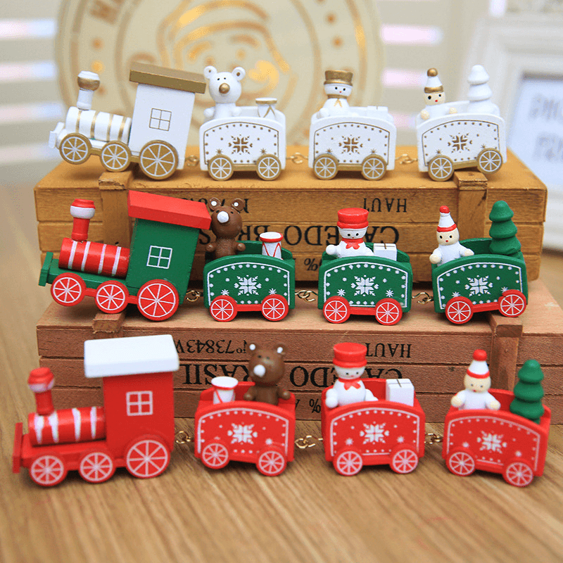 Christmas Wood Train Christmas Decorations Decor Innovative Gift for Children Diecasts Toy Vehic - MRSLM