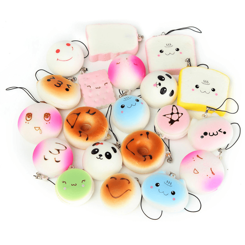 20PCS Random Medium Mini Squishy Soft Panda Bread Cake Buns Phone Straps - MRSLM