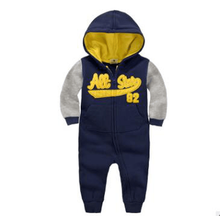 Baby Onesies Autumn and Winter Baby Clothes Baby plus Velvet Hood Long-Sleeved Romper Romper Children'S Clothing - MRSLM