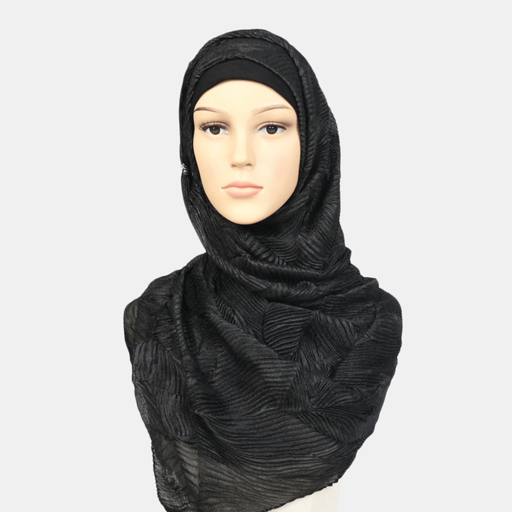 Women Polyester Solid Color Silk Ethnic Turban Hijab Scarf - MRSLM