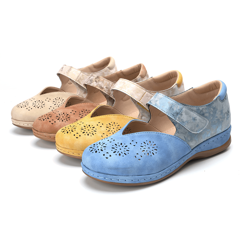 Women Casual Color Splicing Hollow Hook Loop Flats - MRSLM