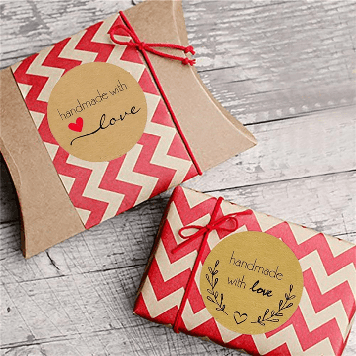 500PCS Kraft Paper Handmade with Love Sticker DIY Gifts Wrap Cookies Packaging Stickers - MRSLM