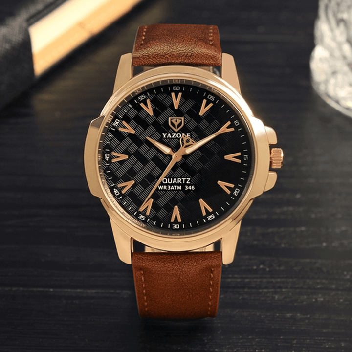 YAZOLE 346 Fashion Men Quartz Watch Casual Leather Strap Watch - MRSLM