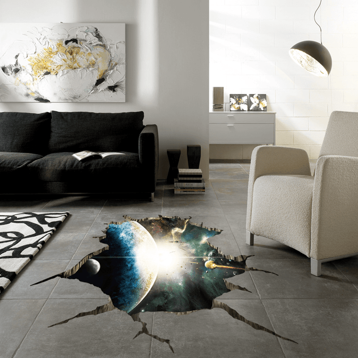 Miico Creative 3D Space Universe Planets Broken Wall Removable Home Room Wall Decor Sticker - MRSLM