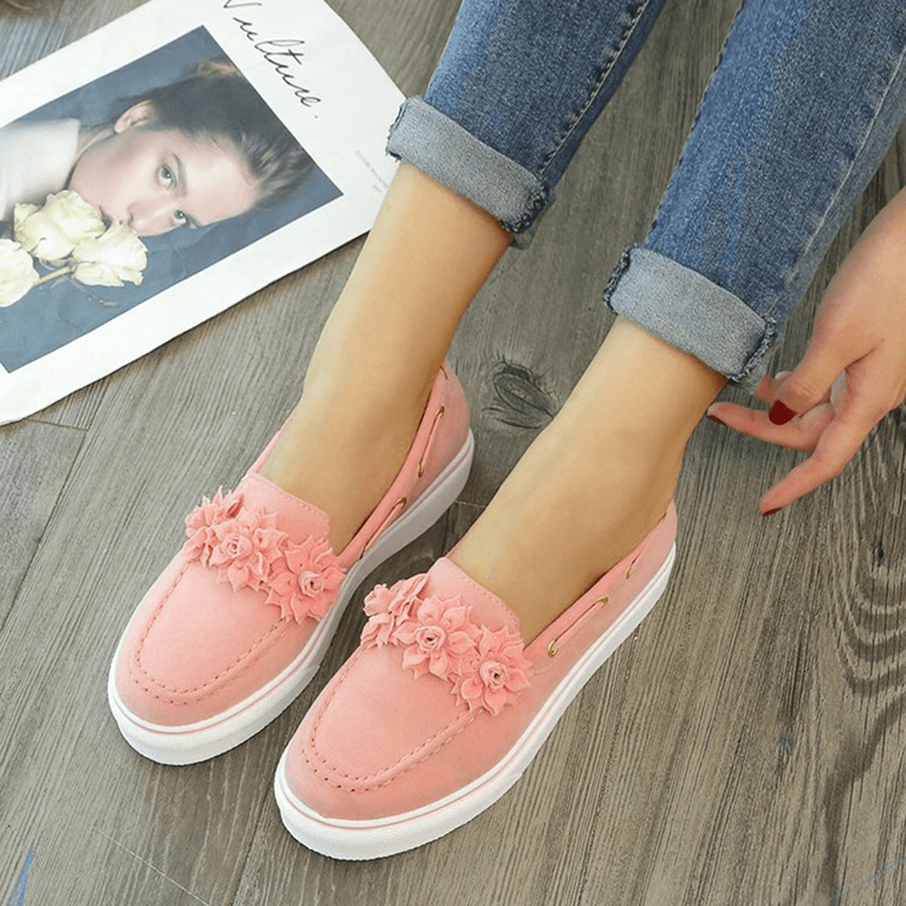 Women Suede Flower Comfy Lining Simple Solid Casual Loafers Shoes - MRSLM