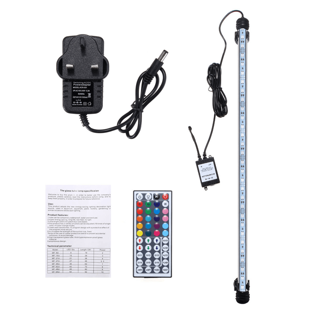 53CM RGB LED Aquarium Fish Tank Light IP68 Color Changing Bar Submersible Lamp + Remote Control AC110-240V - MRSLM