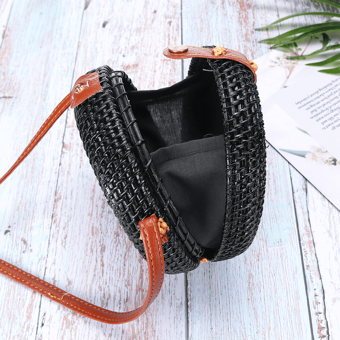 2L Straw Bag Rattan Woven Crossbody Beach Bag Handbag Outdoor Travel - MRSLM