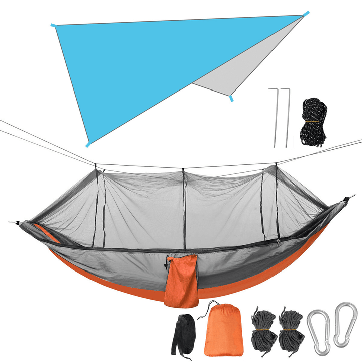 260X140Cm Double Person Camping Hammock with Mosquito Net + 300X260Cm Awning Outdoor Camping Travel Max Load 300Kg - MRSLM