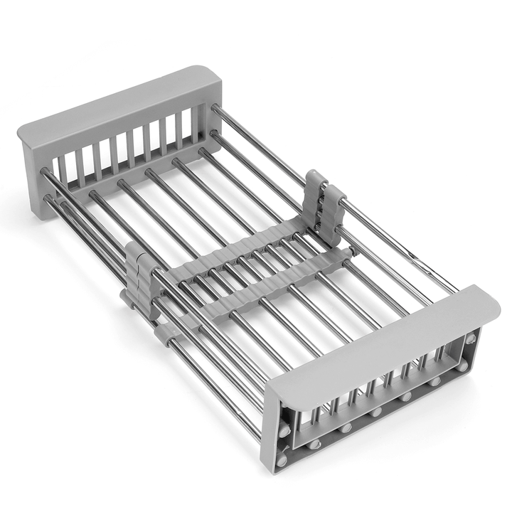 Kitchen Sink Stainless Steel Drain Basket Telescopic Multifunctional Fruit Washing Basket Dish Rack - MRSLM