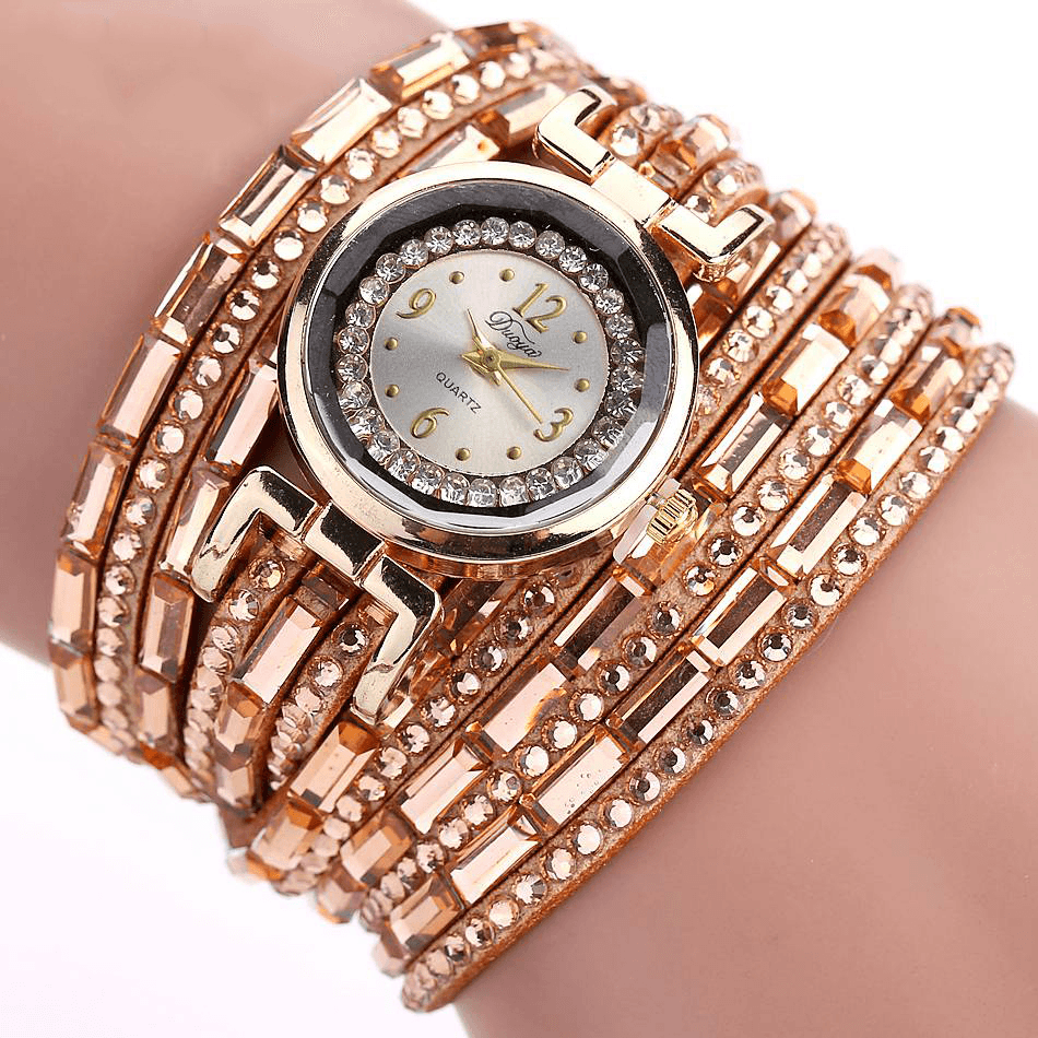 DUOYA DY004 Crystal Casual Style Ladies Bracelet Watch Gold Case Quartz Movement Watches - MRSLM