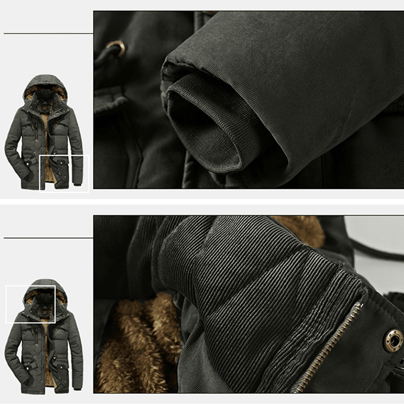 Mens Thick Multi Pockets Windproof Detachable Hooded Jacket - MRSLM