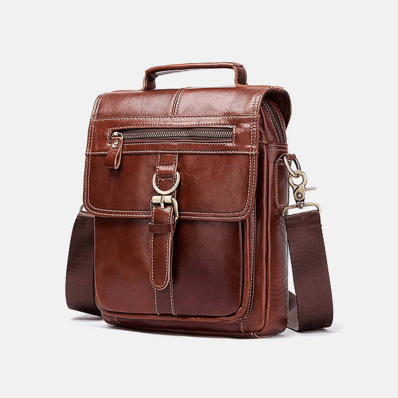 Men Genuine Leather Cowhide Retro Multi-Pockets Multi-Layers Crossbody Bag - MRSLM