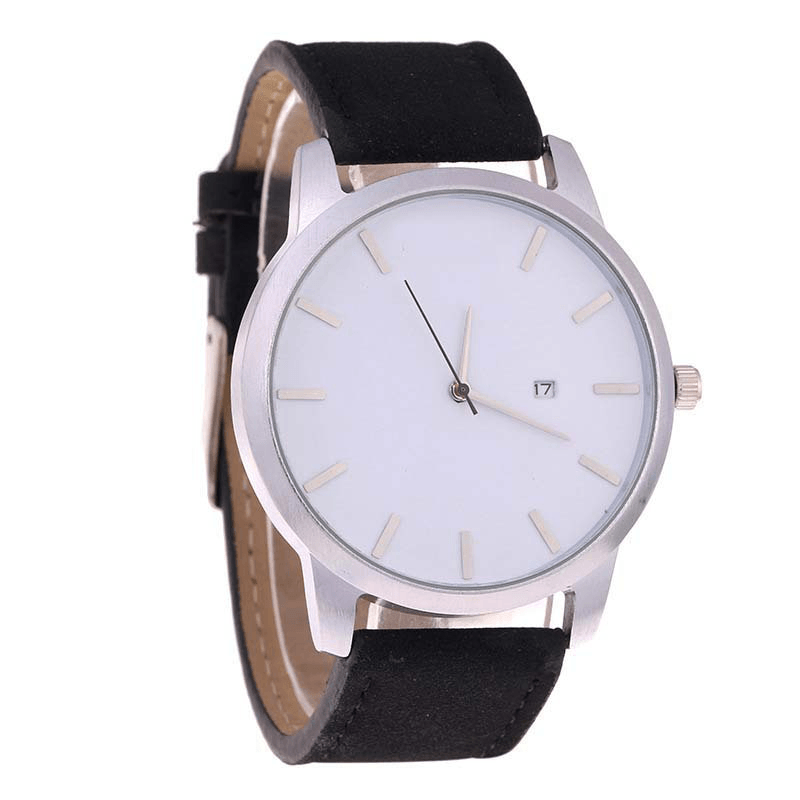 Casual Fashion Big Dial with Calendar Matte PU Leather Strap Men Wristwatch Quartz Watch - MRSLM