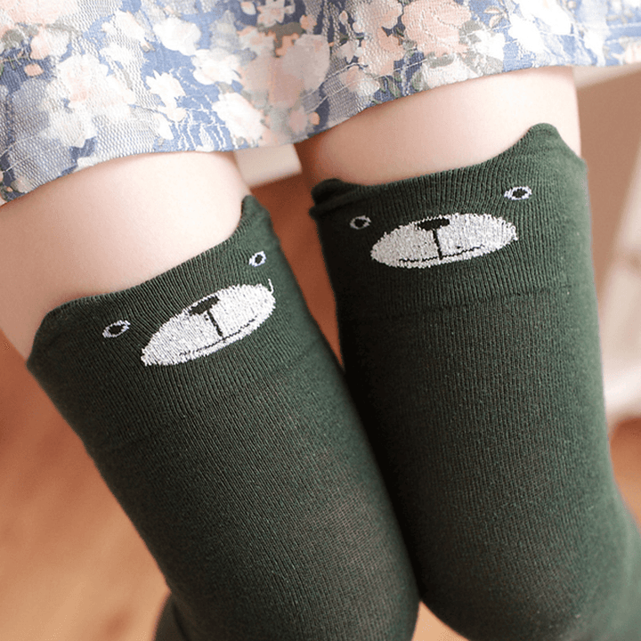 Women Girls Cartoon Animal Cotton Stocking Kawaii Cat Bear over Kneed High Tight Socks - MRSLM