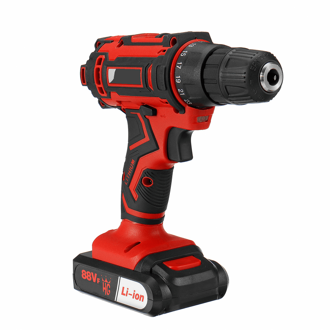 88VF Cordless Electric Drill Driver 25+1 Gears Rechargeable Screwdriver W/ 1/2Pcs Battery & LED Working Light - MRSLM