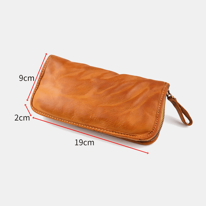 Men Genuine Leather Made-Old Fold Mark Large Capacity 5.5 Inch Phone Bag Clutch Wallet - MRSLM