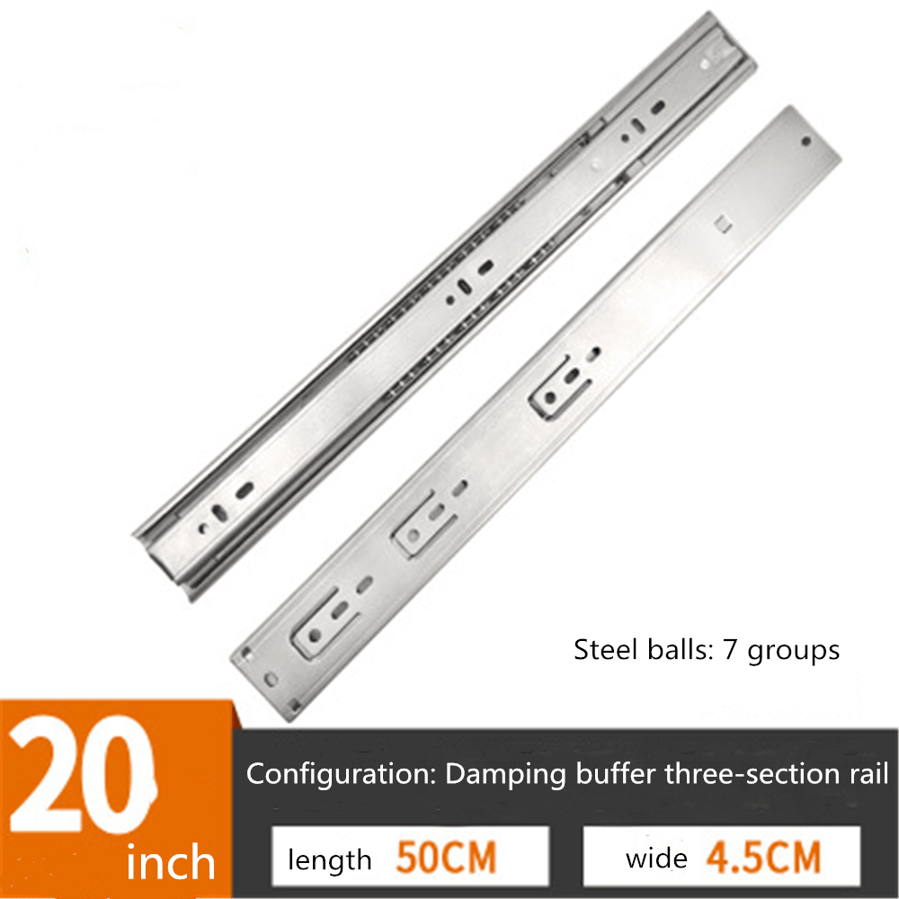 Cabinet Damping Slide Rail Three-Section Rail Thickened Stainless Steel Slide Rail Guide Drawer Buffer Mute Slide Side - MRSLM