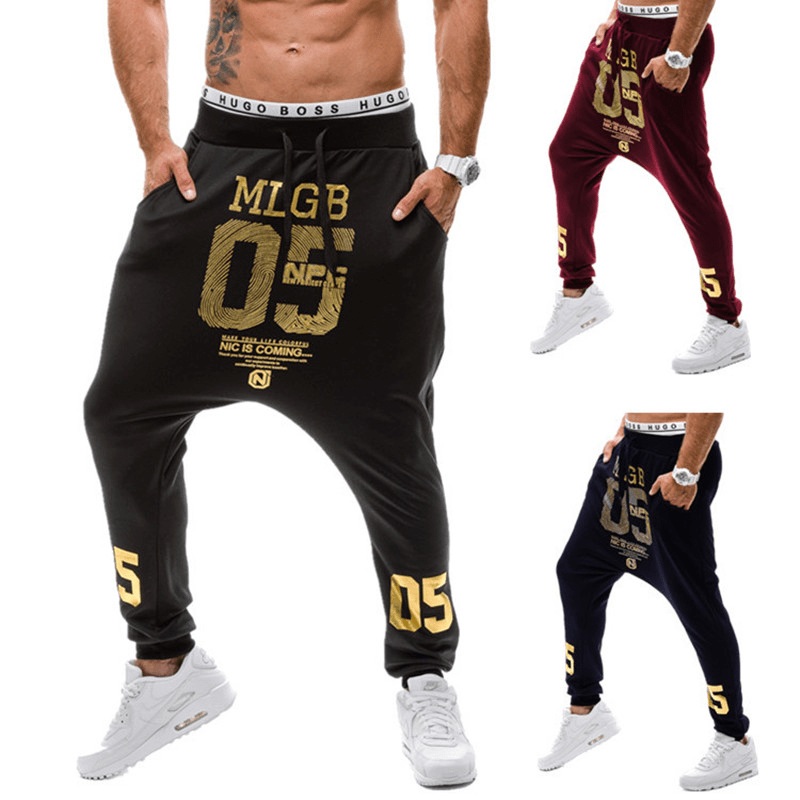 Men'S Harem Pants Alphabet Print Low-Grade Baggy Pants - MRSLM