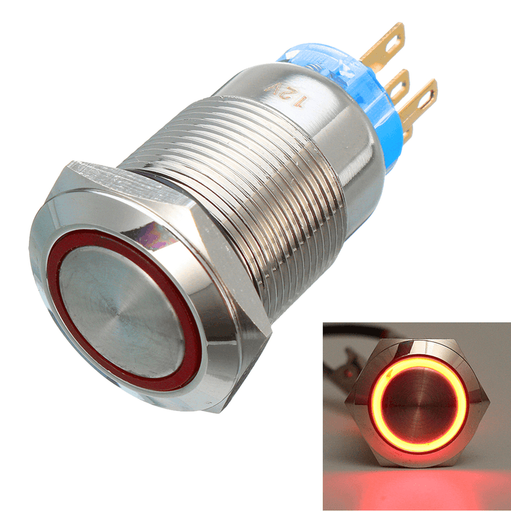 12V 5 Pin 19Mm Led Light Stainless Steel Push Button Momentary Switch Sliver - MRSLM