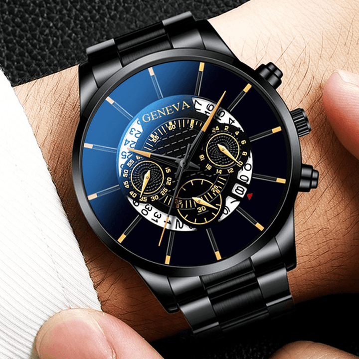 Geneva Business with Calendar Dial Stainless Steel Band Waterproof Men Quartz Watch - MRSLM