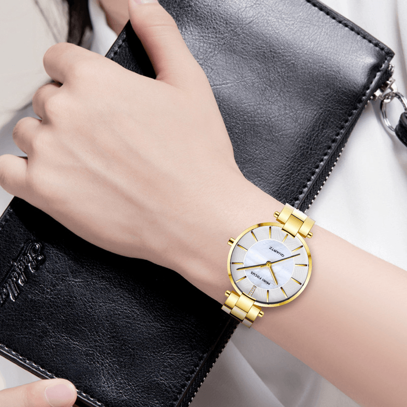 MINI FOCUS MF0224L Elegant Dress Analog Clock Metal Strap Fashion Women Watch Quartz Watch - MRSLM