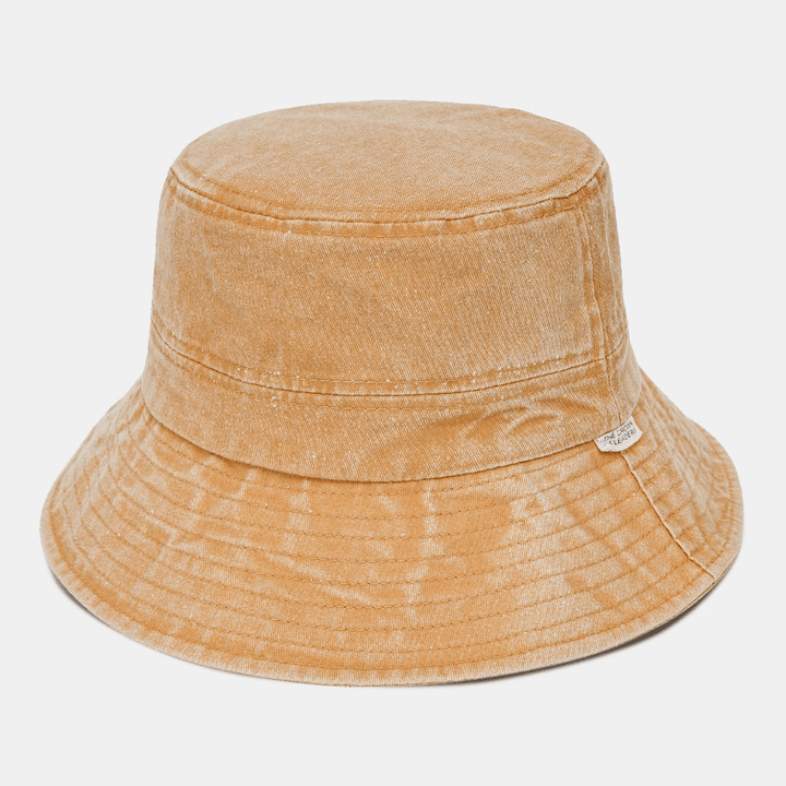 Unisex Washed Distressed Cotton Solid Color All-Match Sunshade Bucket Hat - MRSLM