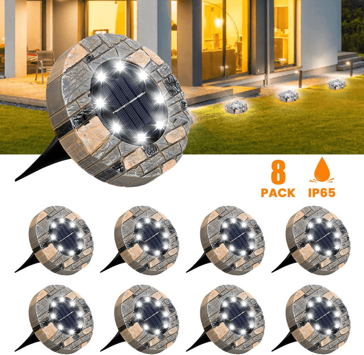 8 Pack Solar Ground Lights GLIME 8 LED Disk Solar Lights Outdoor Upgraded Garden Waterproof Bright In-Ground Lights for Pathway Walkway Driveway Lawn Yard Patio - MRSLM