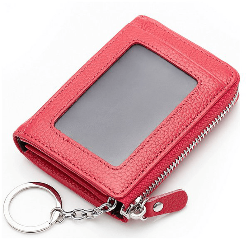 Women Men Genuine Leather Short Wallet Zipper Coin Bags Card Holder Key Bags - MRSLM