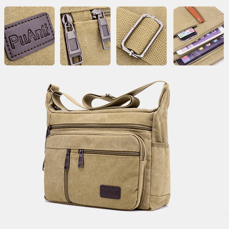 Men Canvas Large Capacity Simple Shoulder Bag Crossbody Bag for Travel - MRSLM