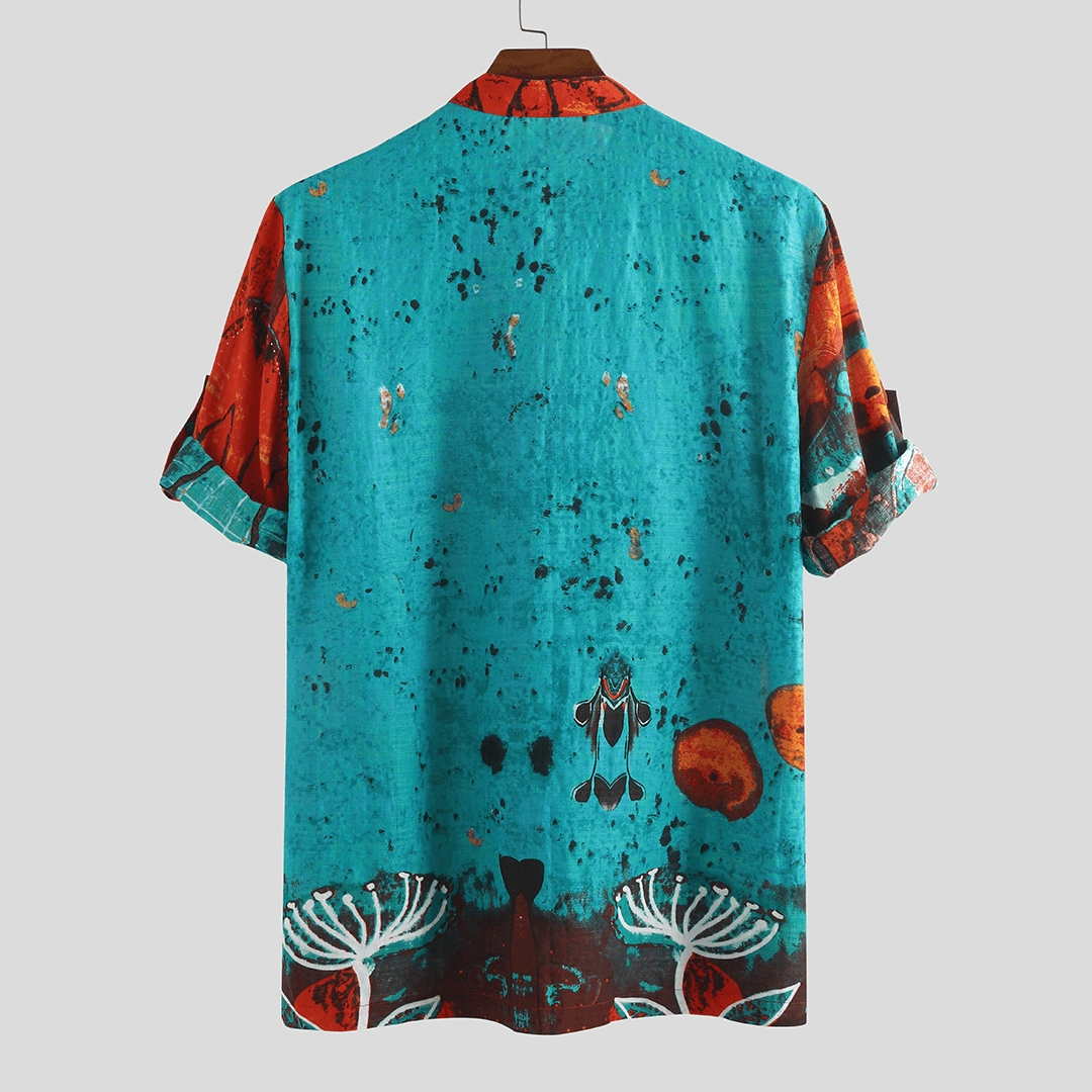 Men Jellyfish Print Half Sleeve Henley Shirts - MRSLM