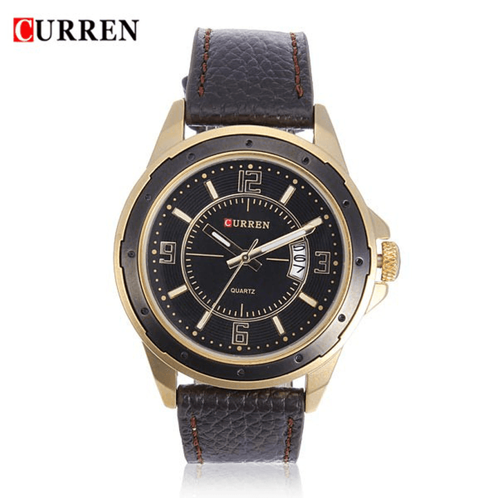 CURREN 8124 Black Gold Date Sport Leather round Men Wrist Watch - MRSLM