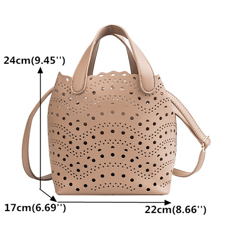 2 PCS Women Hollow Out PU Leather Bucket Bag - MRSLM