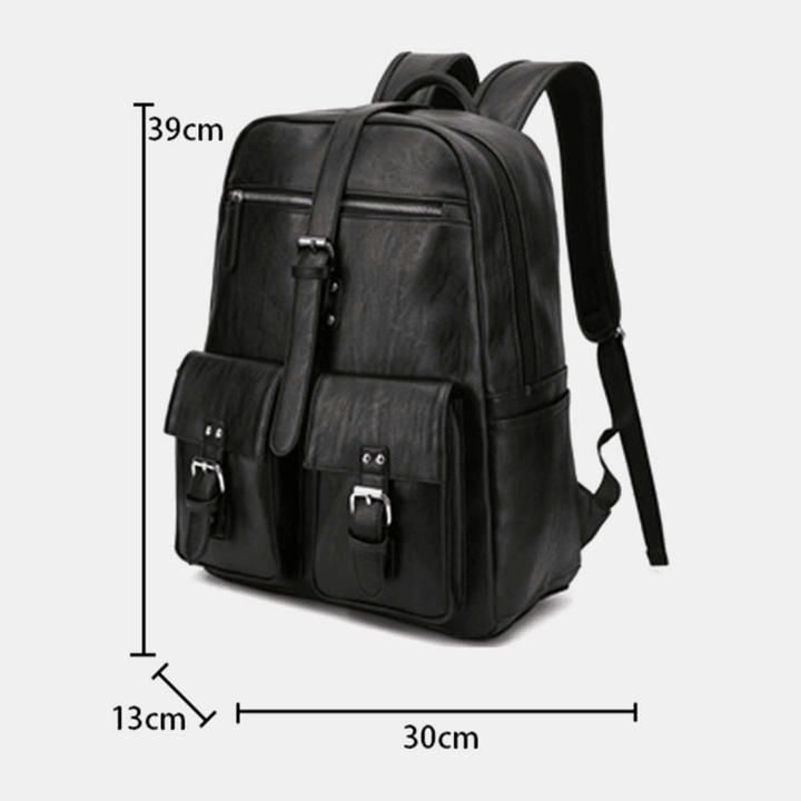 Men PU Leather Large Capacity Multi-Pocket Vintage 14 Inch Laptop Backpack - MRSLM