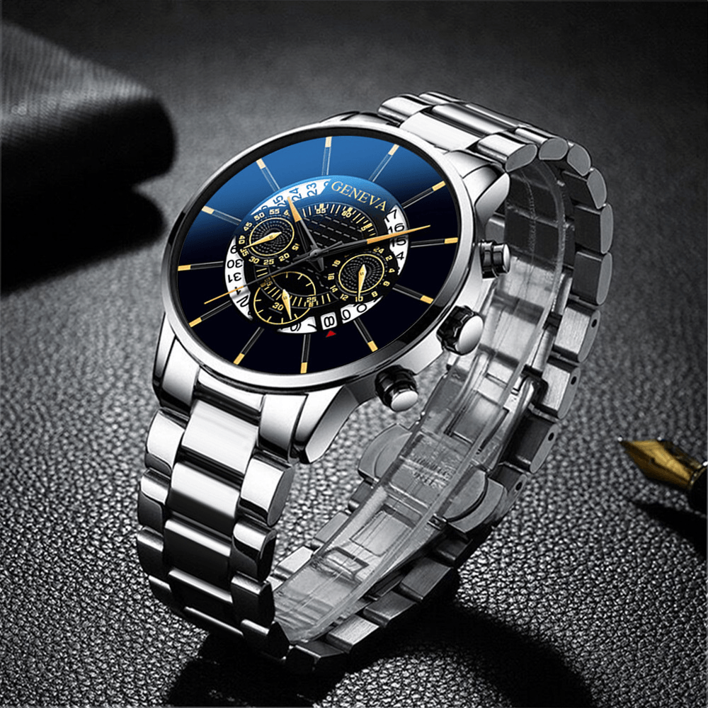 Geneva Business with Calendar Dial Stainless Steel Band Waterproof Men Quartz Watch - MRSLM