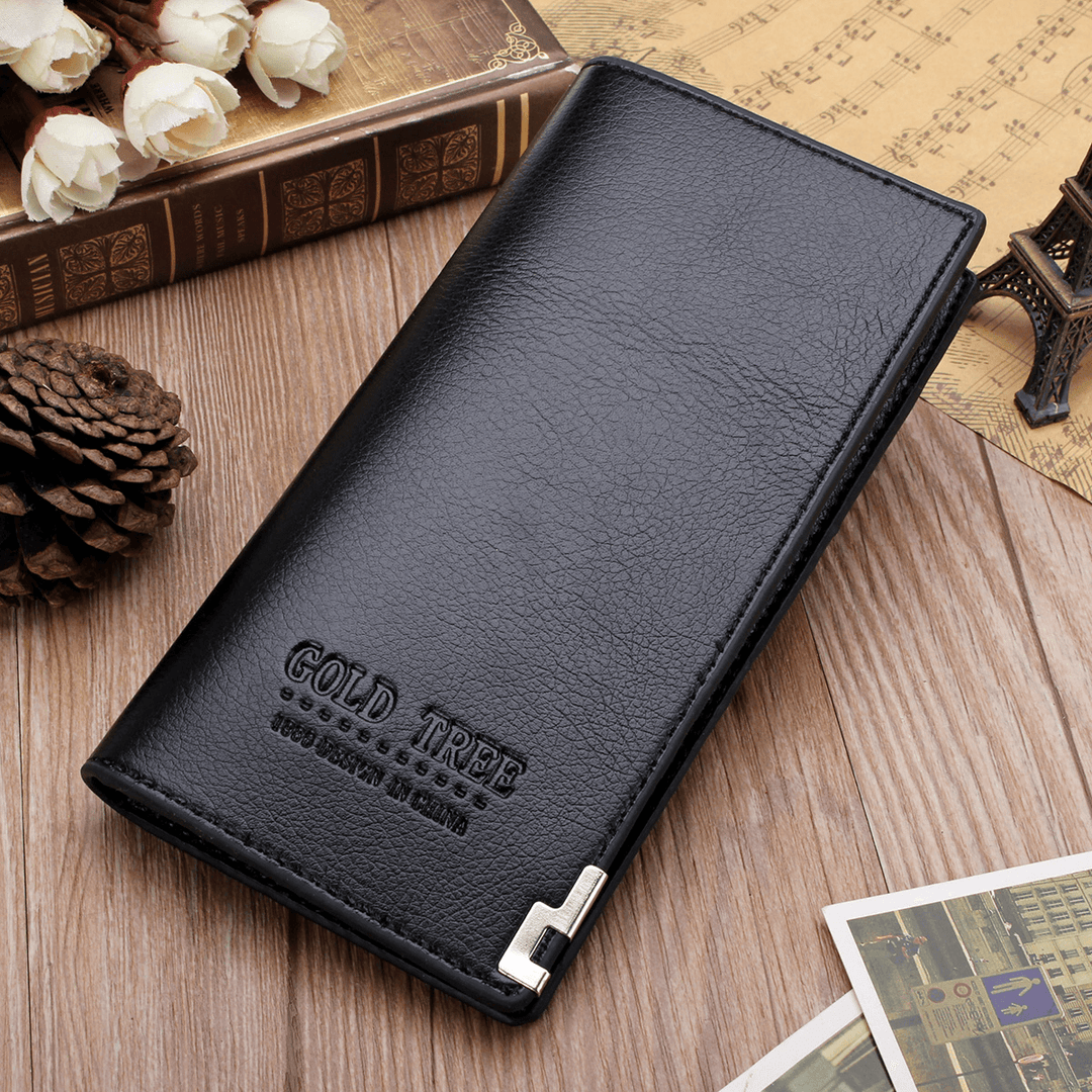 Men'S Slim Leather Long Wallet Bifold Clutch Credit Card Holder Coin Purse Bag - MRSLM