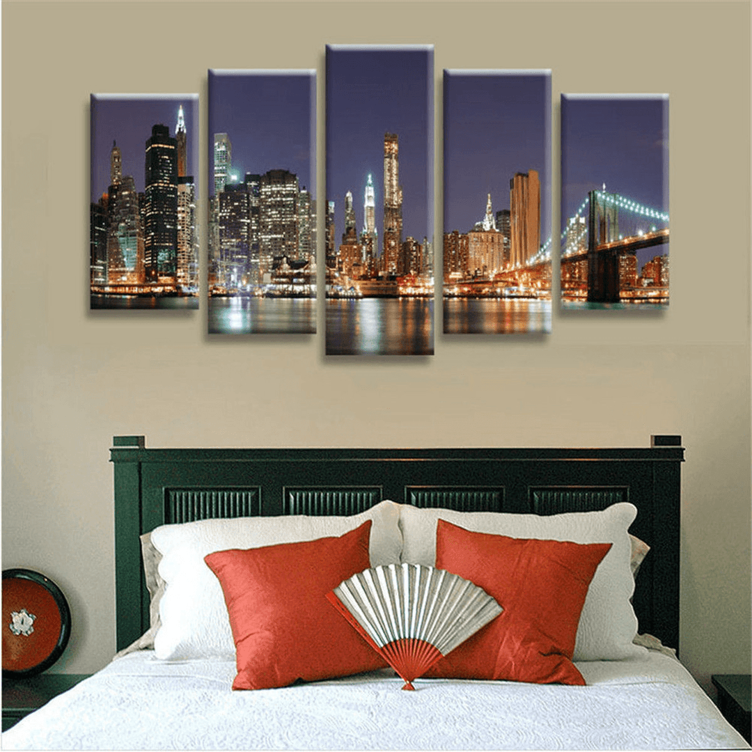 5Pcs Cityscape Night Canvas Art Print Paintings Picture Home Wall Decor - MRSLM