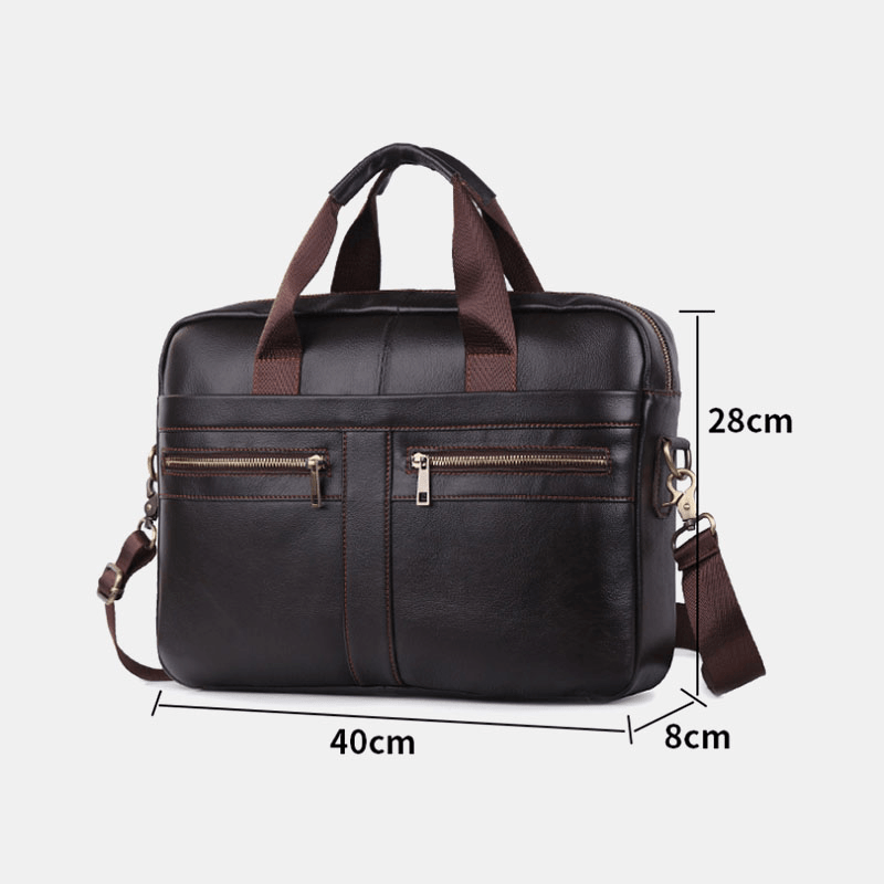 Men Genuine Leather Multi-Function Retro Large Capacity Travel Handbag Cross Body Bag - MRSLM