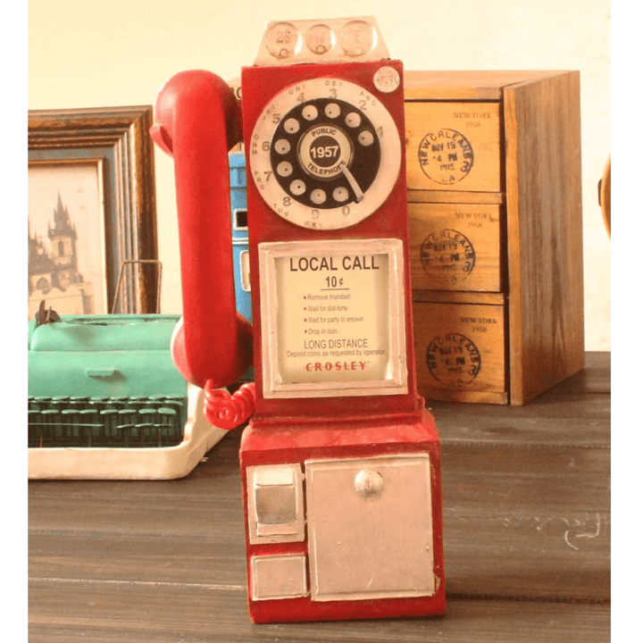 30Cm Black Vintage Rotary Dial Telephone Statue Model Phone Booth Figurine Decorations - MRSLM