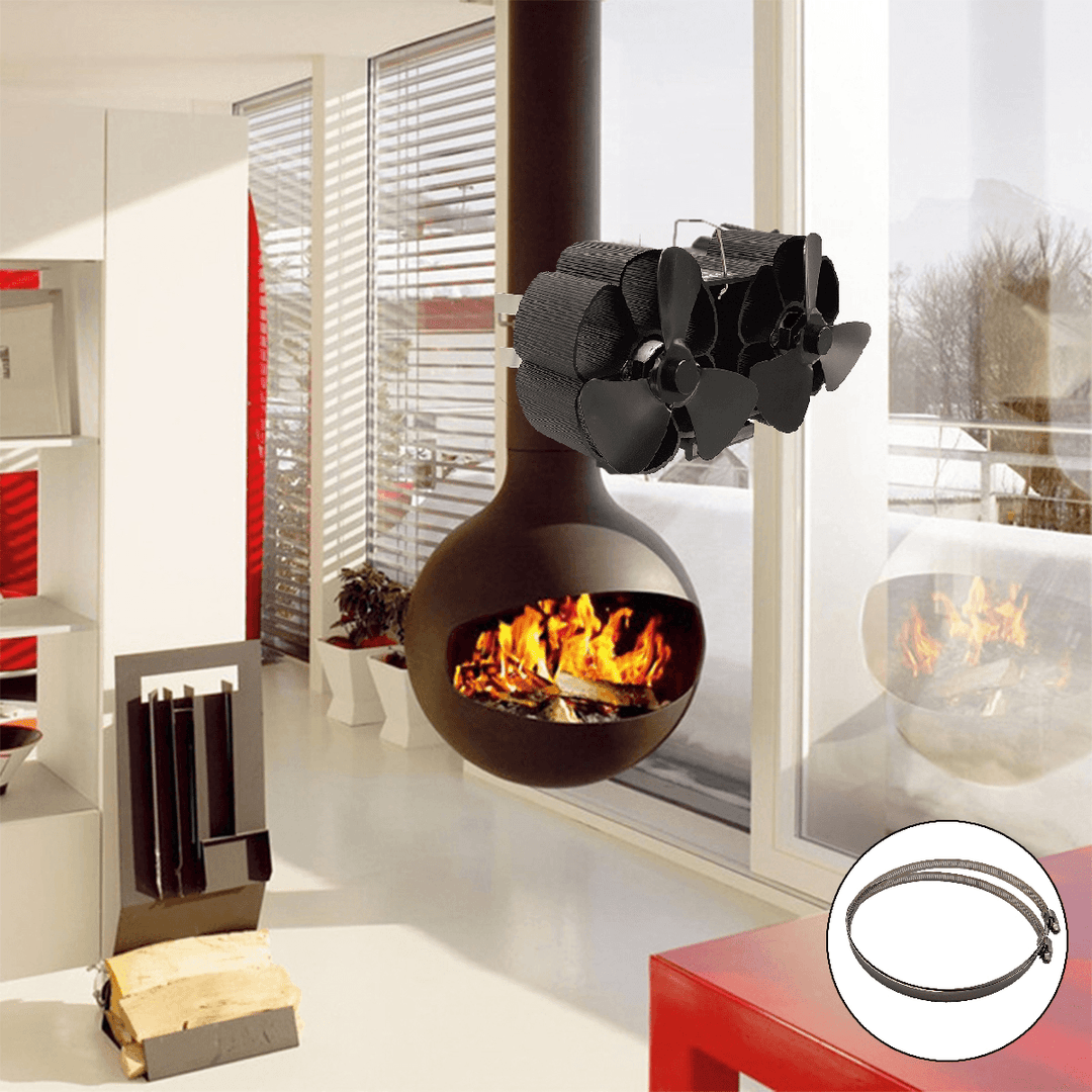 8.9Inch 6 Blades Twin Stove Fan Fireplace Fan Winter Warm Heater Powered Fan - MRSLM