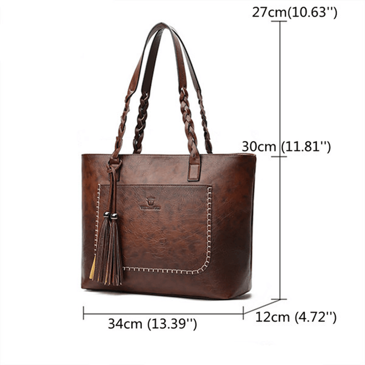 Women Retro Faux Leather Tote Bag Hangbag - MRSLM