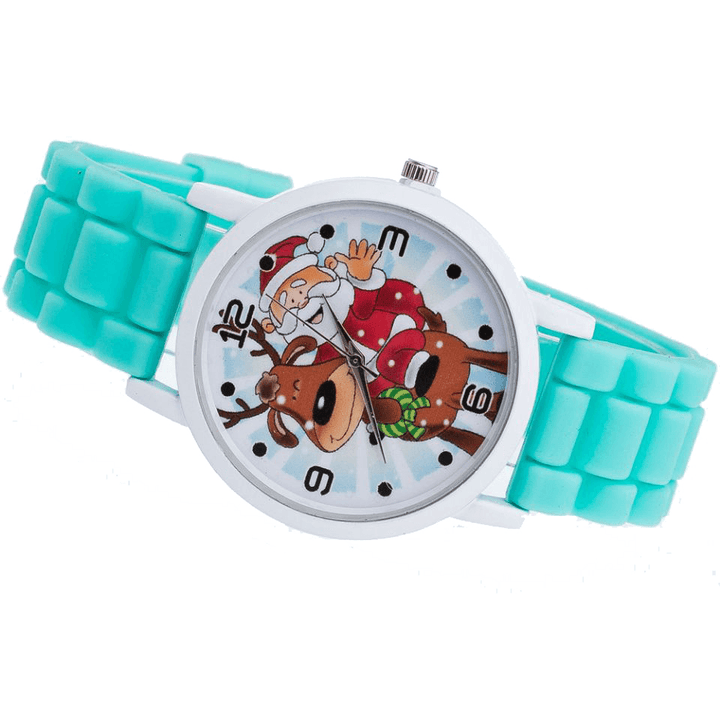 Cartoon Santa Claus and Reindeer Pattern Silicone Strap Watch Cute Kid Watch Fashion Children Quartz Watch - MRSLM