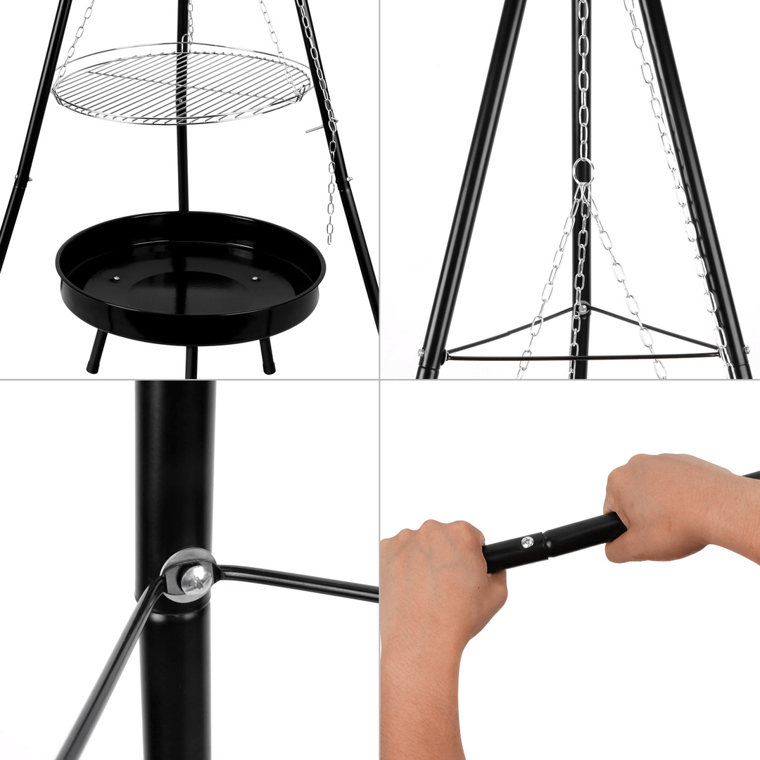 Ipree® 9 Pcs Hanging BBQ Grilling Adjustable Height Tripod Cookware Camping Family Picnic - MRSLM