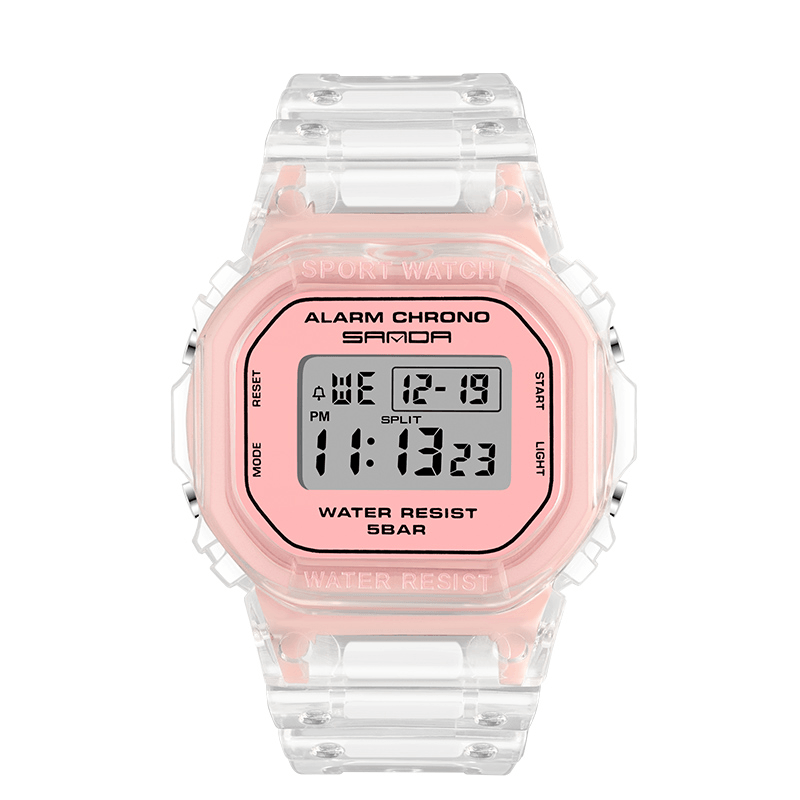 SANDA 2009 Transparent Strap Fresh Color Fashion Luminous Display Stopwatch Coupole Digital Watch - MRSLM