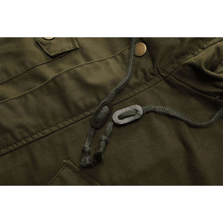 Military Style Multi Pockets Hooded Mens Cotton Jacket - MRSLM