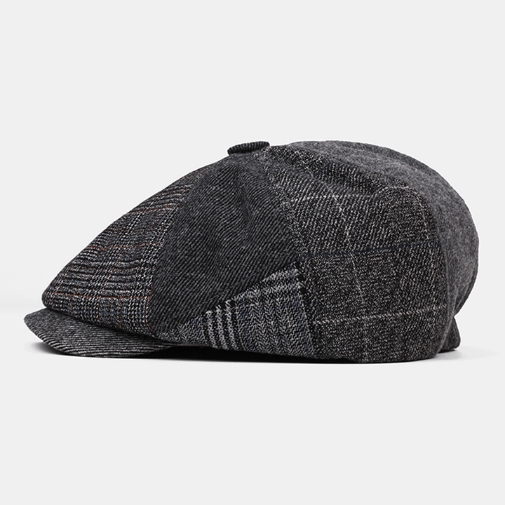 Collrown Men Wool Stripe Triangle Geometric Pattern Vintage British Style Newsboy Hat Octagonal Cap Beret Hat - MRSLM