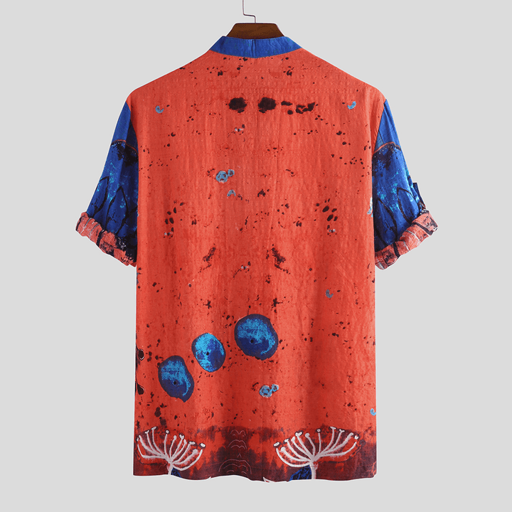 Men Jellyfish Print Half Sleeve Henley Shirts - MRSLM