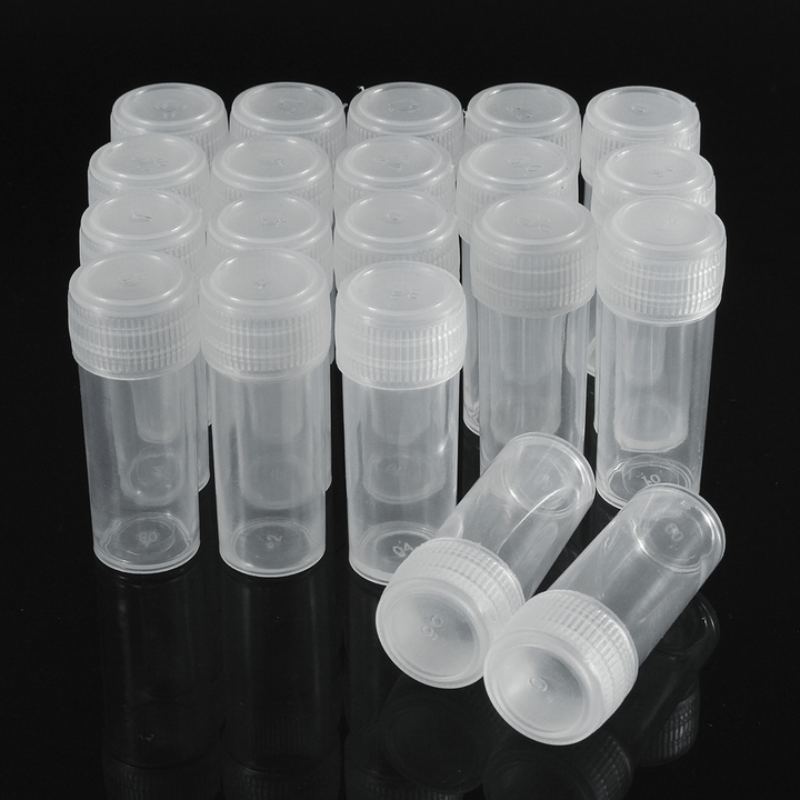 20Pcs 5Ml Chemistry Plastic Test Tube Vials with Seal Caps Pack Container - MRSLM