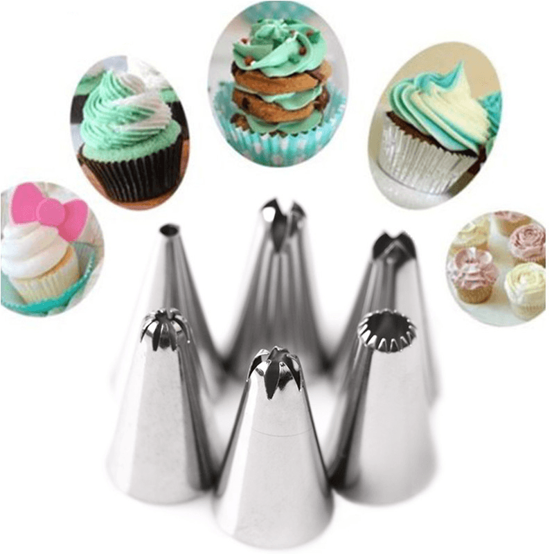 KC-PN15 7Pc/Set Silicone Icing Piping Cream Pastry Bag Stainless Steel Nozzle Sets Cake DIY De - MRSLM