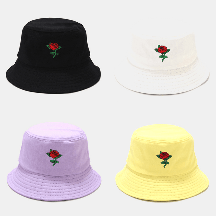 Women Summer UV Protection Floral Pattern Embroidery Casual Cute Sun Hat Bucket Hat - MRSLM