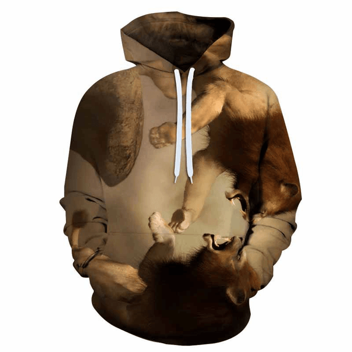 Spring and Autumn Men'S 3D Color Lion Head Digital Print Hoodie - MRSLM